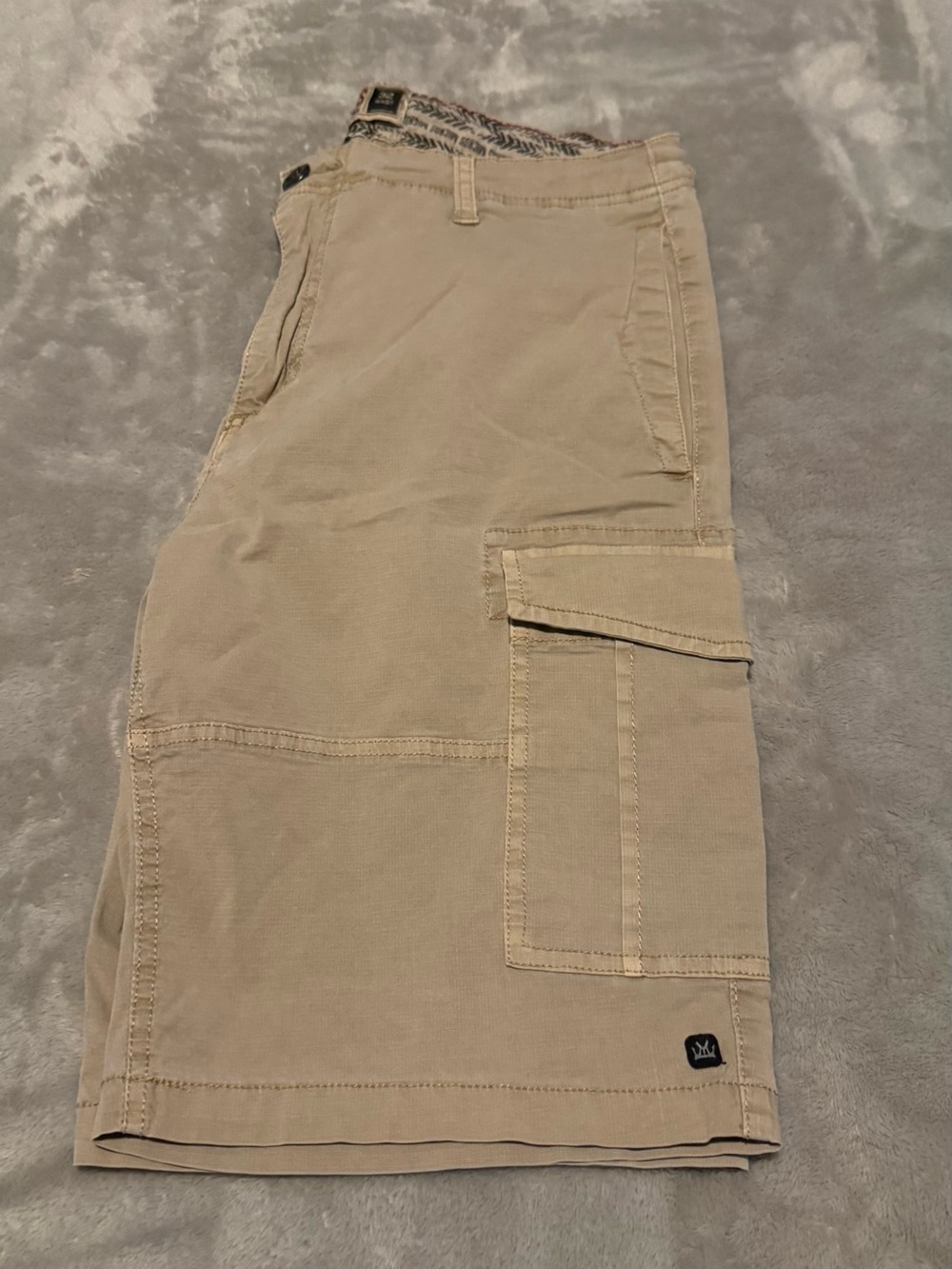 Micros Beige Cargo Shorts with Black Emblem